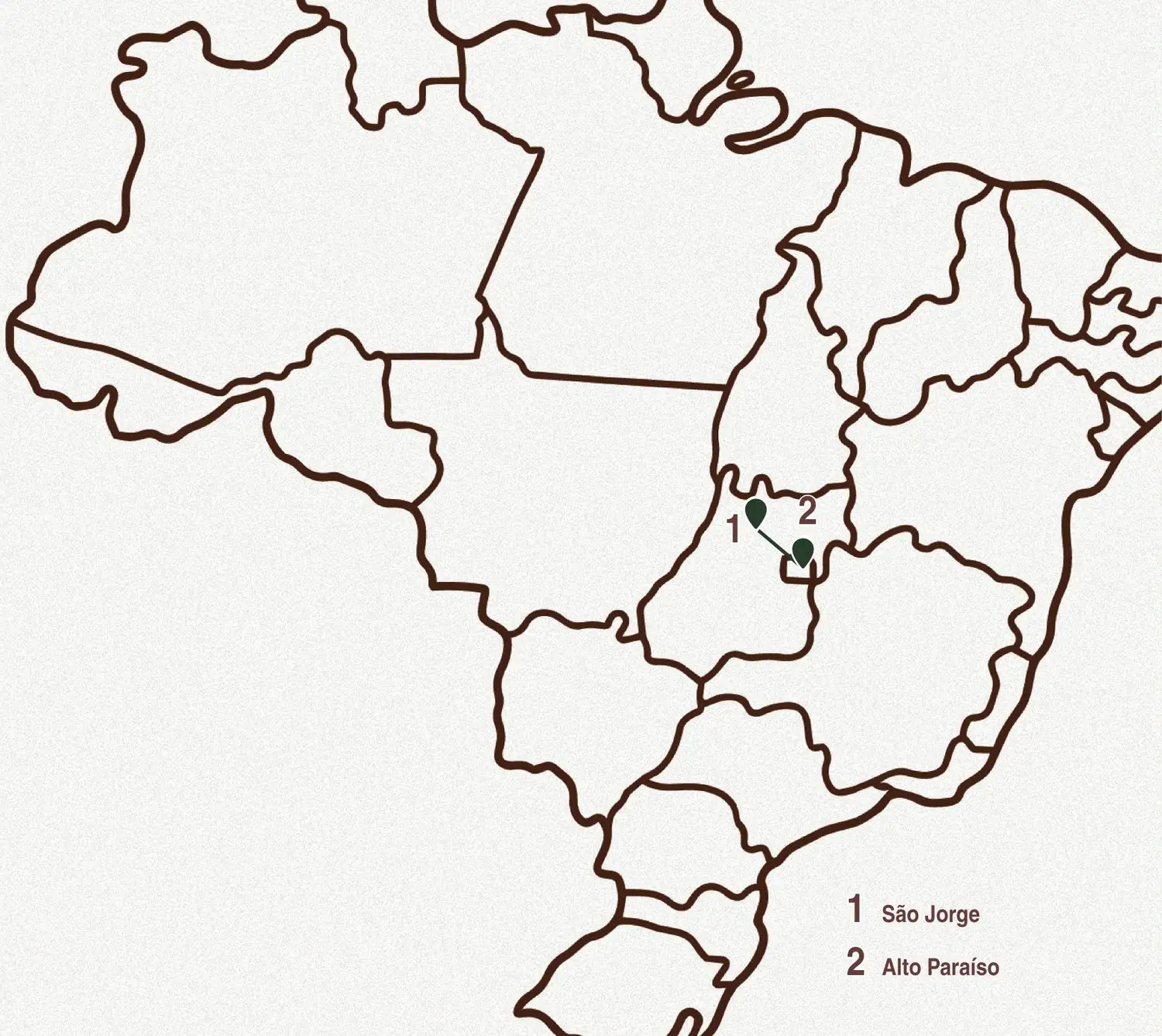 Mapa do Brasil com a localização de São Jorge e Alto Paraíso, na Chapada dos Veadeiros